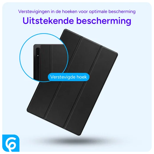 Samsung Tab S10 Ultra / S9 Ultra Hoes Luxe Tri-Fold Book Case Kunst Leer Zwart afbeelding 2