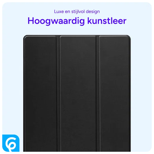 Samsung Tab S10 Ultra / S9 Ultra Hoes Luxe Tri-Fold Book Case Kunst Leer Zwart afbeelding 6