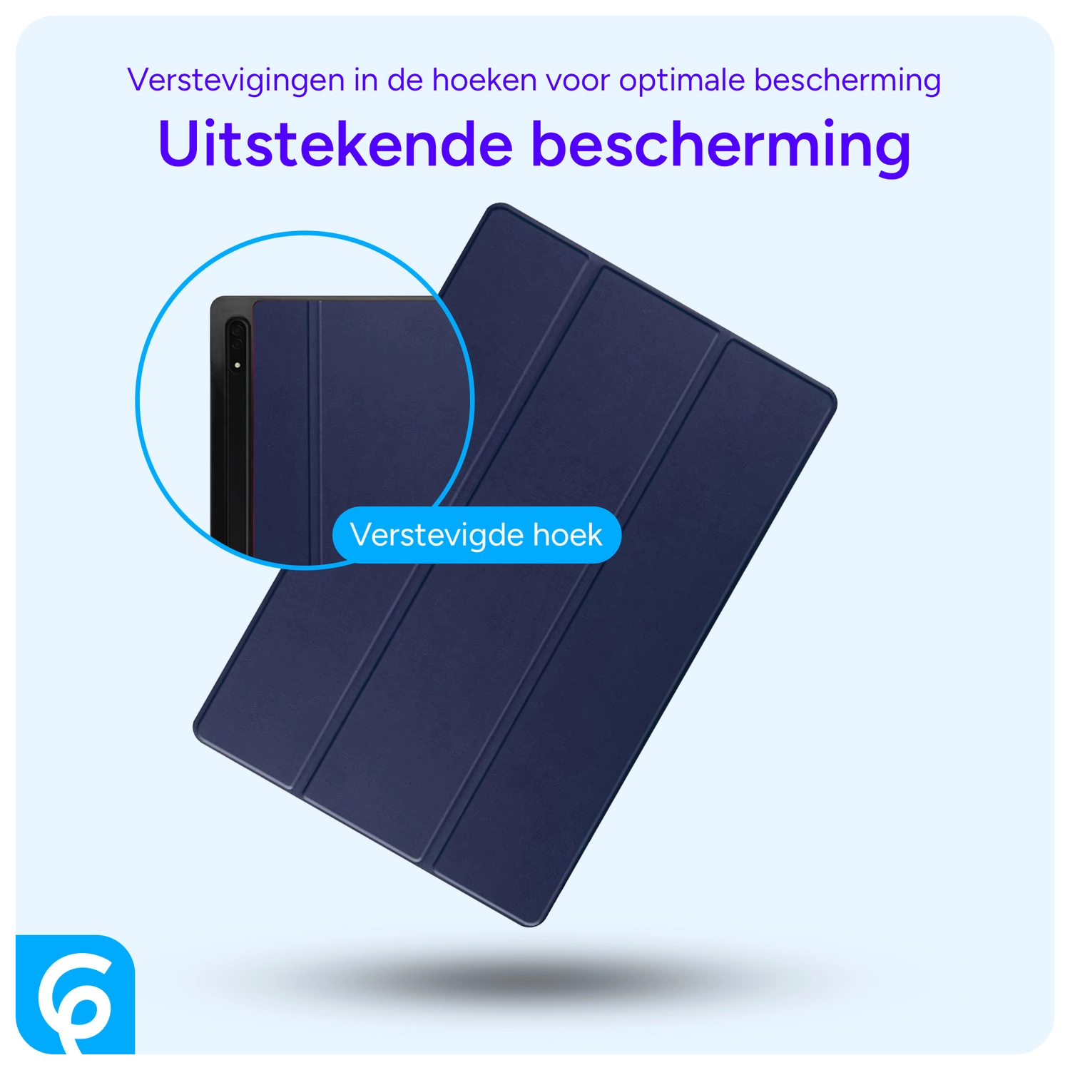 Samsung Tab S10 Ultra / S9 Ultra Hoes Luxe Tri-Fold Book Case Kunst Leer Blauw afbeelding 2