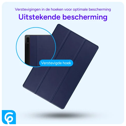Samsung Tab S10 Ultra / S9 Ultra Hoes Luxe Tri-Fold Book Case Kunst Leer Blauw afbeelding 2