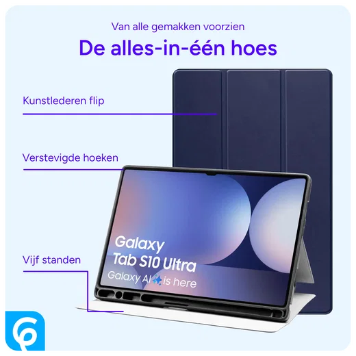 Samsung Tab S10 Ultra / S9 Ultra Hoes Luxe Tri-Fold Book Case Kunst Leer Blauw afbeelding 4