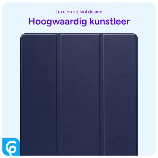 Samsung Tab S10 Ultra / S9 Ultra Hoes Luxe Tri-Fold Book Case Kunst Leer Blauw afbeelding 7