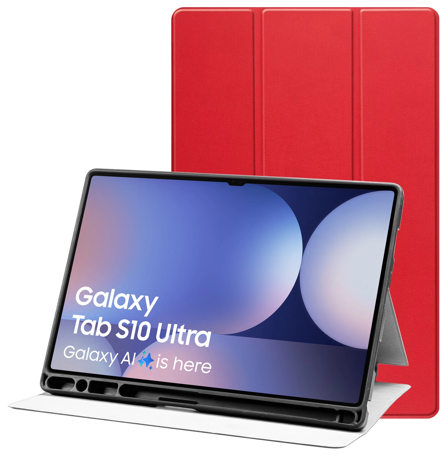 Samsung Tab S10 Ultra / S9 Ultra Hoes Luxe Tri-Fold Book Case Kunst Leer Rood afbeelding 1