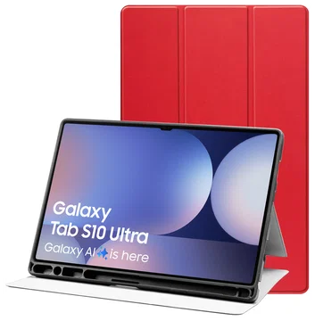 Samsung Tab S10 Ultra / S9 Ultra Hoes Luxe Tri-Fold Book Case Kunst Leer Rood