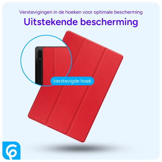Samsung Tab S10 Ultra / S9 Ultra Hoes Luxe Tri-Fold Book Case Kunst Leer Rood afbeelding 2