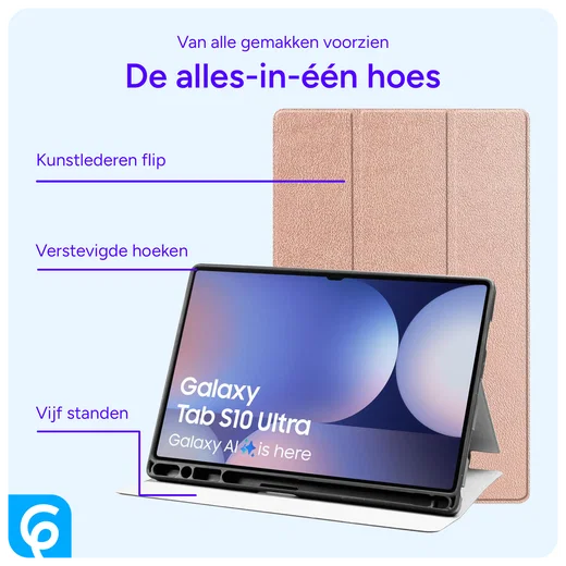 Samsung Tab S10 Ultra / S9 Ultra Hoes Luxe Tri-Fold Book Case Kunst Leer Roze afbeelding 4