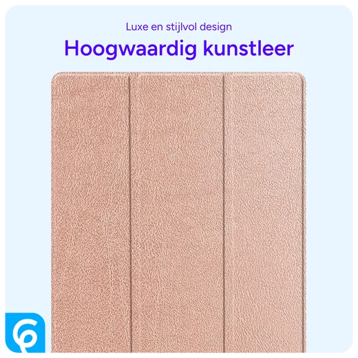 Samsung Tab S10 Ultra / S9 Ultra Hoes Luxe Tri-Fold Book Case Kunst Leer Roze afbeelding 6