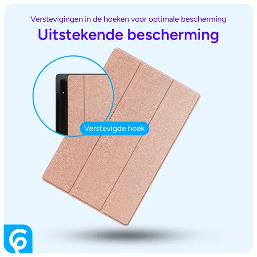 Samsung Tab S10 Ultra / S9 Ultra Hoes Luxe Tri-Fold Book Case Kunst Leer Roze afbeelding 2