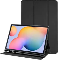 Samsung Galaxy Tab S6 Lite Hoes Luxe Tri-Fold Book Case Kunst Leer Zwart afbeelding