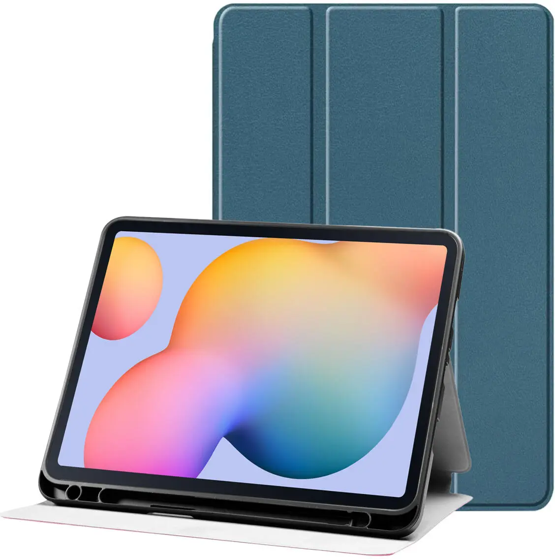 Samsung Galaxy Tab S6 Lite Hoes Luxe Tri-Fold Book Case Kunst Leer Blauw afbeelding 1