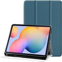 Samsung Galaxy Tab S6 Lite Hoes Luxe Tri-Fold Book Case Kunst Leer Blauw afbeelding