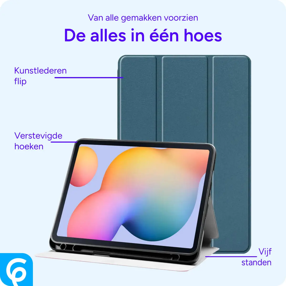 Samsung Galaxy Tab S6 Lite Hoes Luxe Tri-Fold Book Case Kunst Leer Blauw afbeelding 5