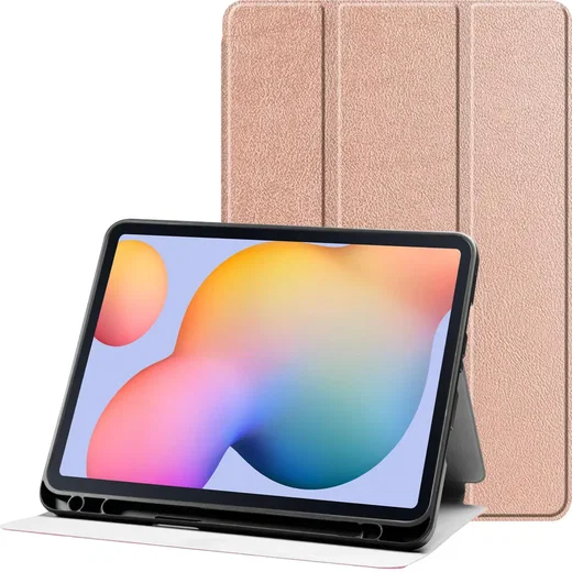 Samsung Galaxy Tab S6 Lite Hoes Luxe Tri-Fold Book Case Kunst Leer Roze afbeelding 1