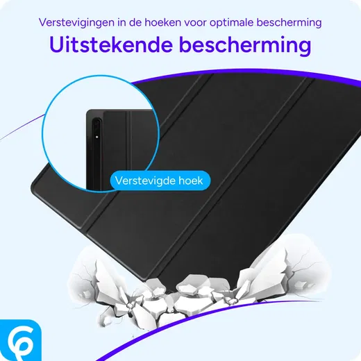 Samsung Galaxy Tab S7 / S8 Hoes Luxe Tri-Fold Book Case Kunst Leer Zwart afbeelding 2