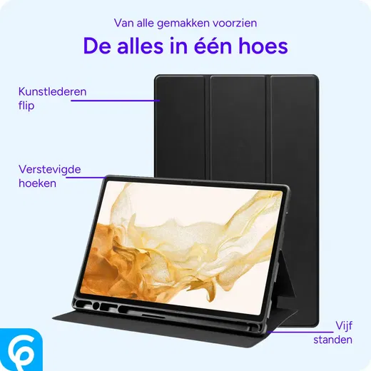 Samsung Galaxy Tab S7 / S8 Hoes Luxe Tri-Fold Book Case Kunst Leer Zwart afbeelding 5