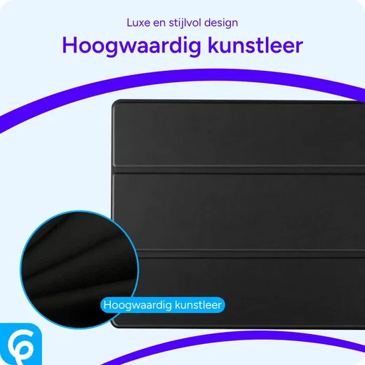 Samsung Galaxy Tab S8+/S7+/S7 FE Hoes Luxe Tri-Fold Book Case Kunst Leer Zwart afbeelding 7