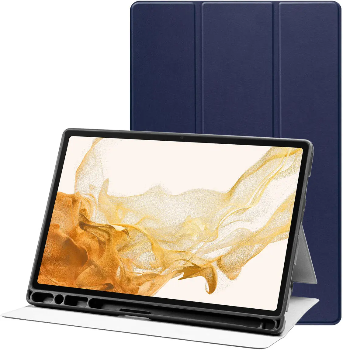 Samsung Galaxy Tab S8+/S7+/S7 FE Hoes Luxe Tri-Fold Book Case Kunst Leer Blauw afbeelding 1