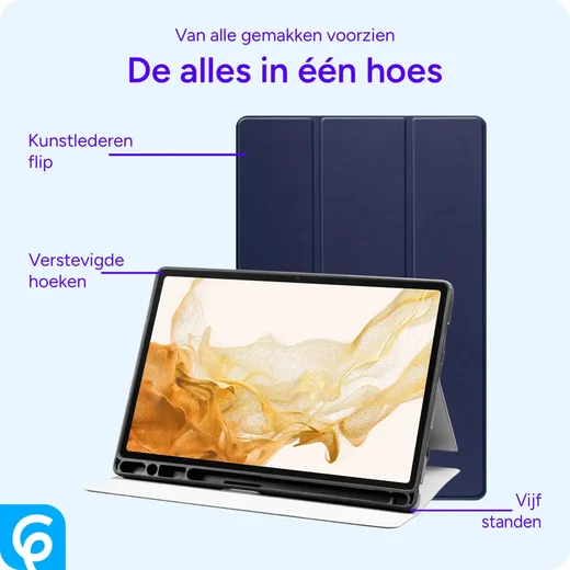 Samsung Galaxy Tab S8+/S7+/S7 FE Hoes Luxe Tri-Fold Book Case Kunst Leer Blauw afbeelding 5