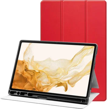 Samsung Galaxy Tab S8+/S7+/S7 FE Hoes Luxe Tri-Fold Book Case Kunst Leer Rood
