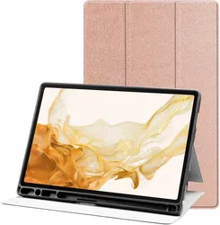 Samsung Galaxy Tab S8+/S7+/S7 FE Hoes Luxe Tri-Fold Book Case Kunst Leer Roze afbeelding