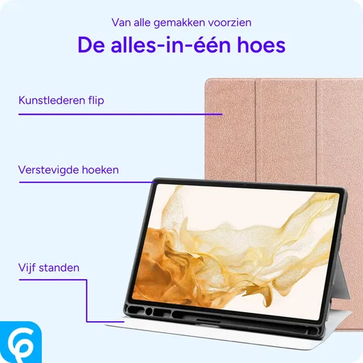 Samsung Galaxy Tab S8+/S7+/S7 FE Hoes Luxe Tri-Fold Book Case Kunst Leer Roze afbeelding 2