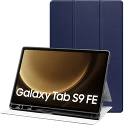 Samsung Tab S10 Lite / S10 FE / S9 (FE) Hoes Tri-Fold Book Case Kunst Leer Blauw afbeelding