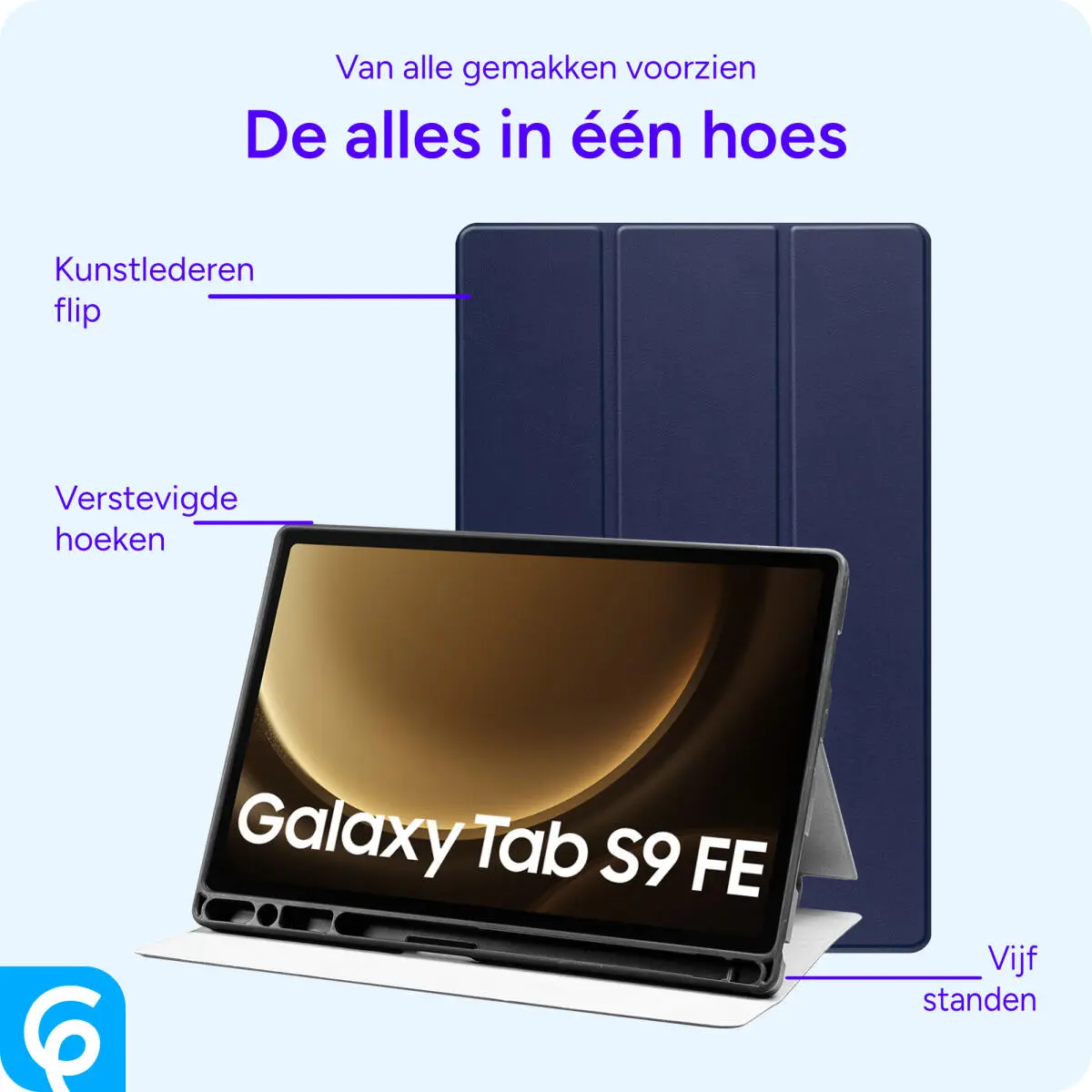 Samsung Tab S10 Lite / S10 FE / S9 (FE) Hoes Tri-Fold Book Case Kunst Leer Blauw afbeelding 5