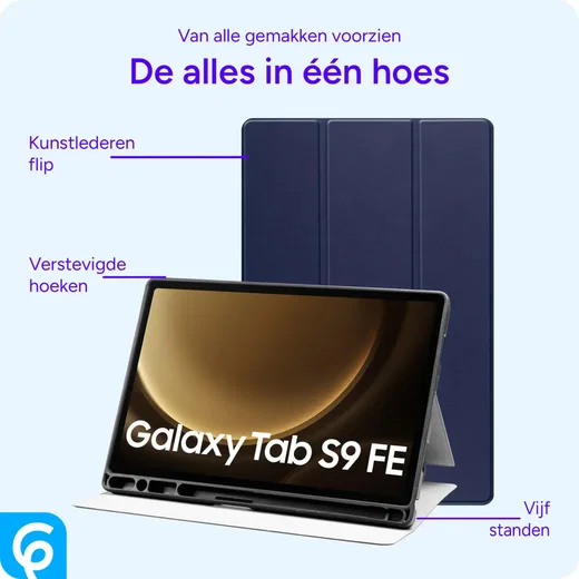 Samsung Tab S10 Lite / S10 FE / S9 (FE) Hoes Tri-Fold Book Case Kunst Leer Blauw afbeelding 5