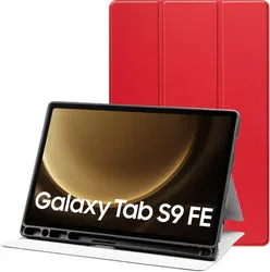 Samsung Tab S10 Lite / S10 FE / S9 (FE) Hoes Tri-Fold Book Case Kunst Leer Rood afbeelding