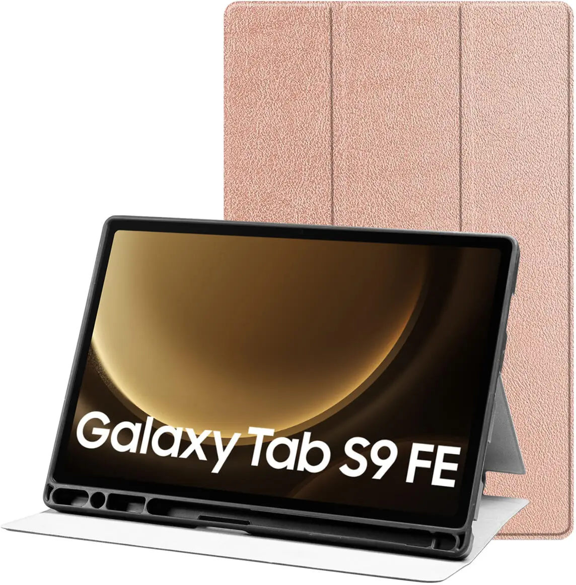 Samsung Tab S10 Lite / S10 FE / S9 (FE) Hoes Tri-Fold Book Case Kunst Leer Roze afbeelding 1