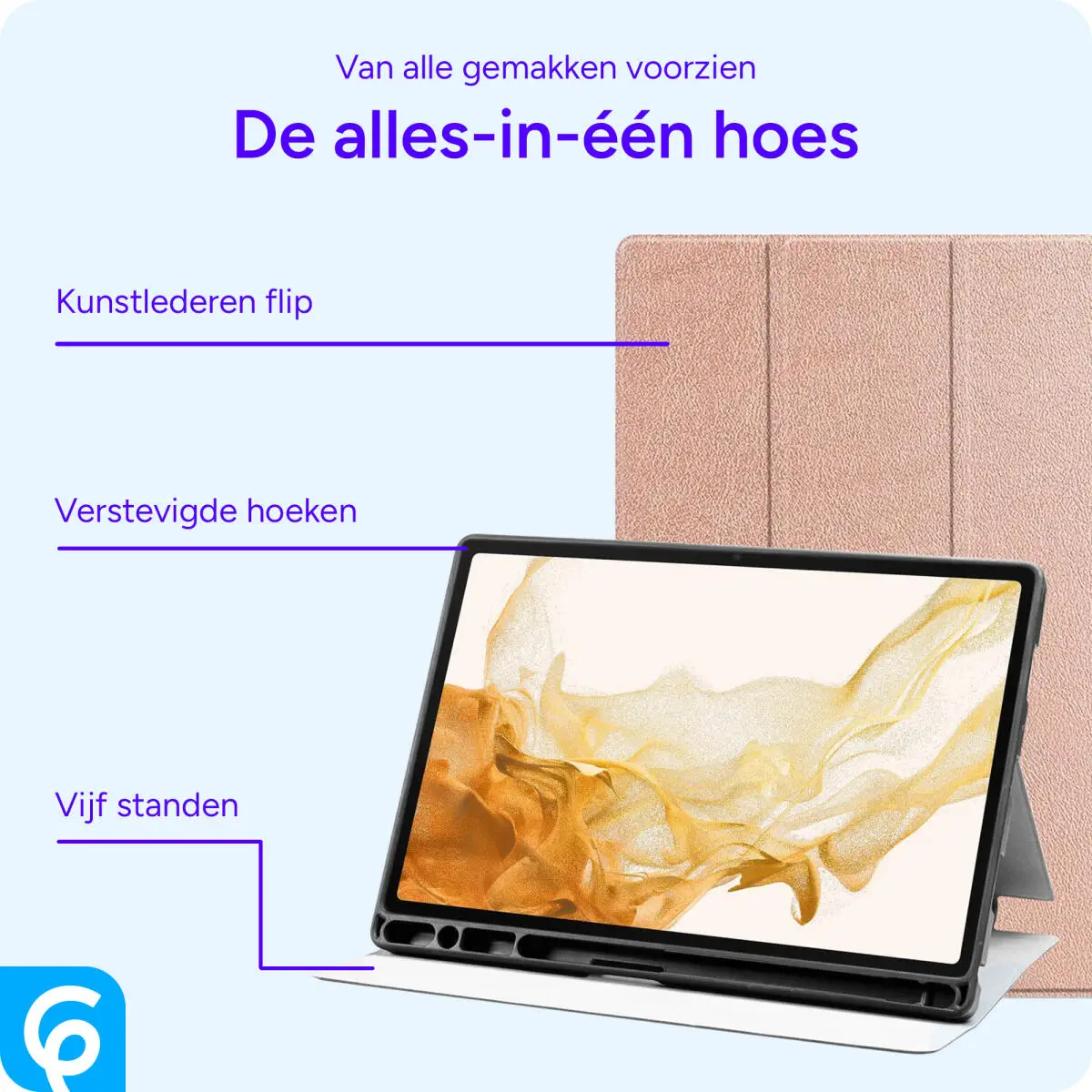 Samsung Tab S10 Lite / S10 FE / S9 (FE) Hoes Tri-Fold Book Case Kunst Leer Roze afbeelding 3