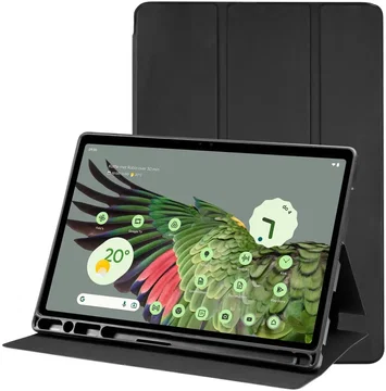 Google Pixel Tablet Hoes Luxe Tri-Fold Book Case Kunst Leer Zwart