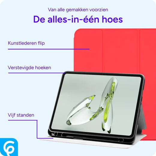 OnePlus Pad Go/Oppo Pad Neo/Air 2 Hoes Luxe Tri-Fold Book Case Kunst Leer Rood afbeelding 3