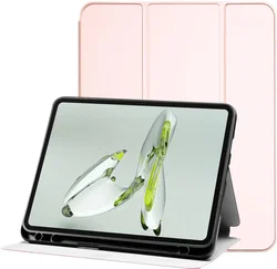 OnePlus Pad Go/Oppo Pad Neo/Air 2 Hoes Luxe Tri-Fold Book Case Kunst Leer Roze afbeelding