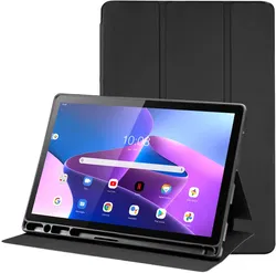 Lenovo Tab M10 Gen 3 Hoes Luxe Tri-Fold Book Case Kunst Leer Zwart afbeelding