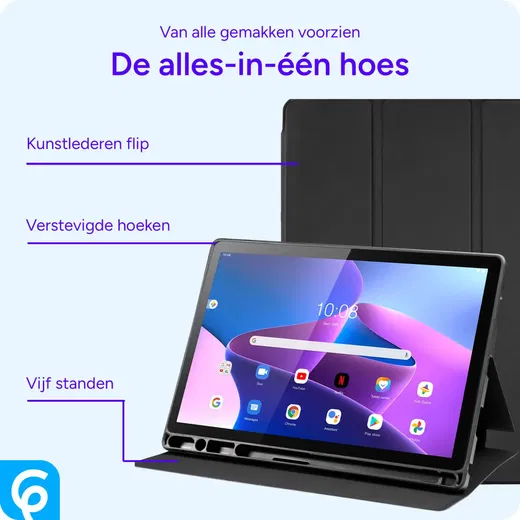 Lenovo Tab M10 Gen 3 Hoes Luxe Tri-Fold Book Case Kunst Leer Zwart afbeelding 3