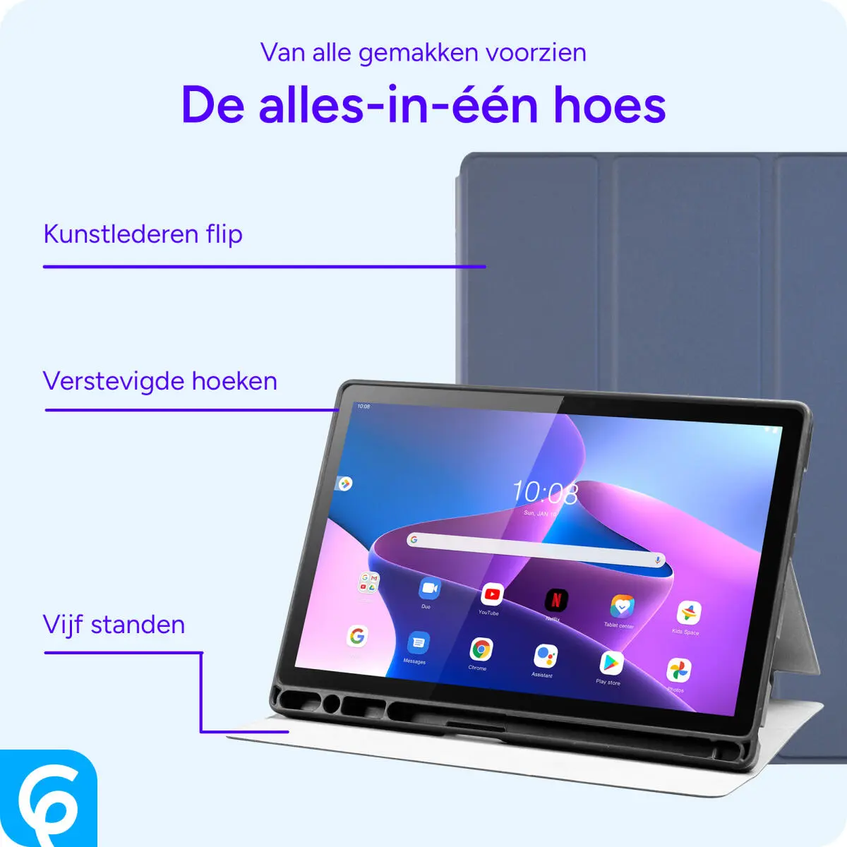 Lenovo Tab M10 Gen 3 Hoes Luxe Tri-Fold Book Case Kunst Leer Blauw afbeelding 3
