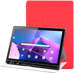 Lenovo Tab M10 Gen 3 Hoes Luxe Tri-Fold Book Case Kunst Leer Rood afbeelding