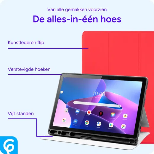 Lenovo Tab M10 Gen 3 Hoes Luxe Tri-Fold Book Case Kunst Leer Rood afbeelding 3