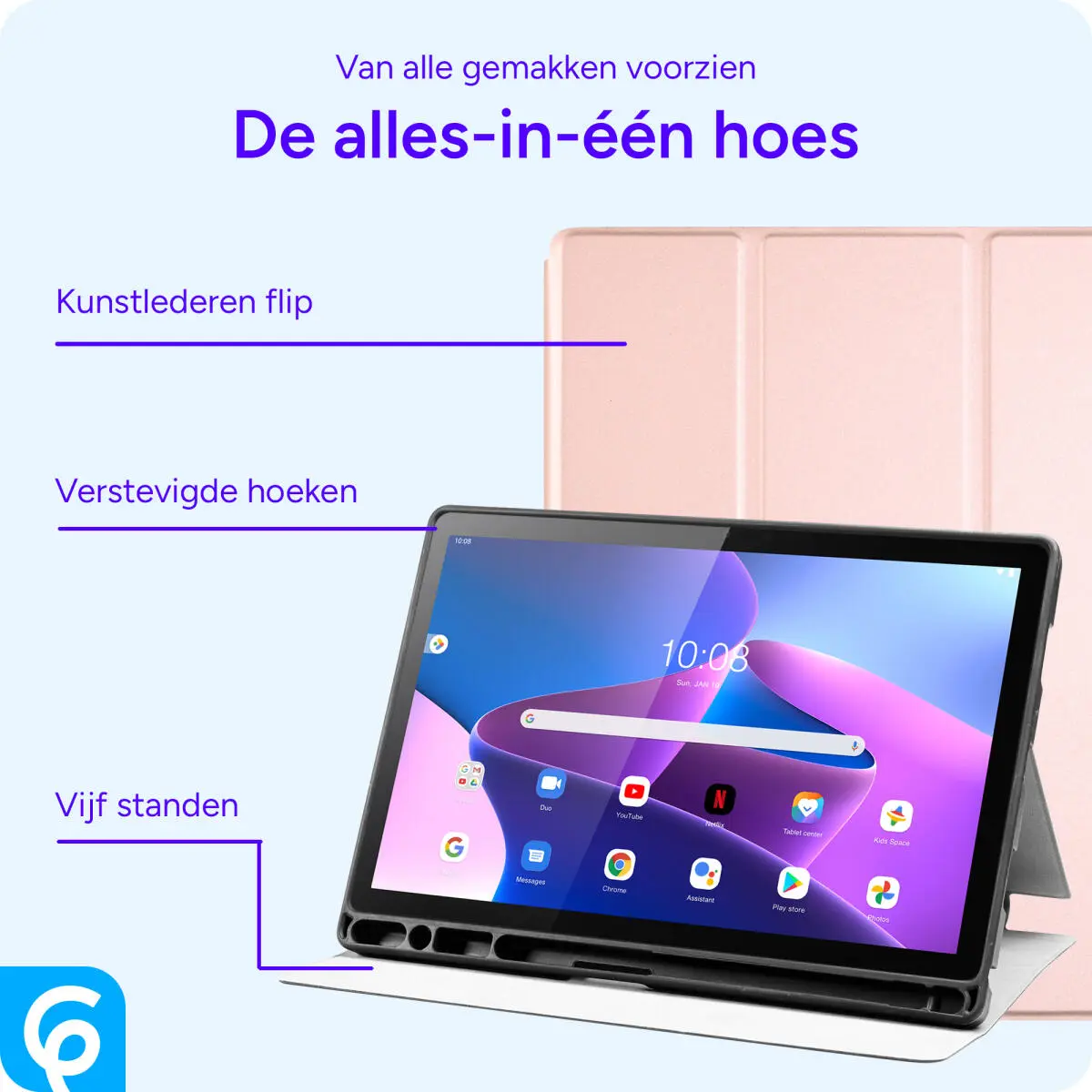 Lenovo Tab M10 Gen 3 Hoes Luxe Tri-Fold Book Case Kunst Leer Roze afbeelding 3