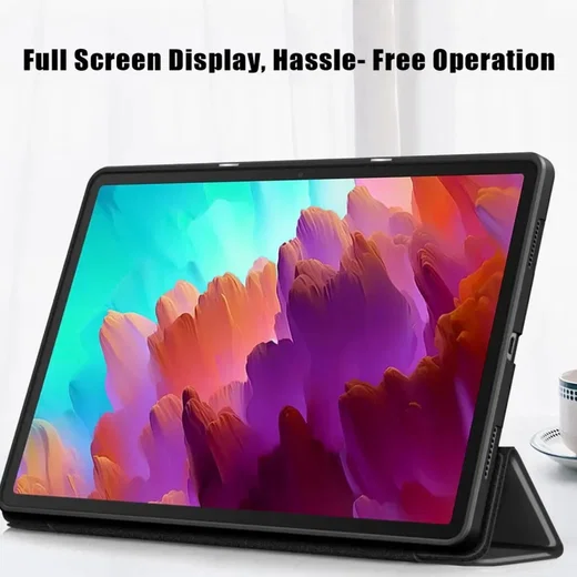 Lenovo Tab P12 Hoes Luxe Tri-Fold Book Case Kunst Leer Zwart afbeelding 3