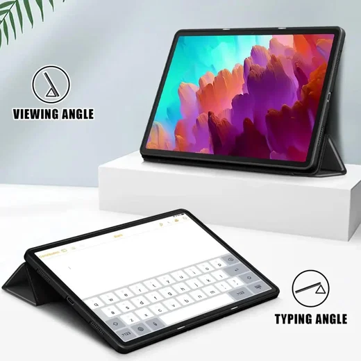 Lenovo Tab P12 Hoes Luxe Tri-Fold Book Case Kunst Leer Zwart afbeelding 4