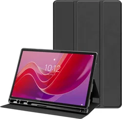 Lenovo Tab M11 Hoes Luxe Tri-Fold Book Case Kunst Leer Zwart afbeelding