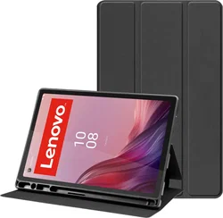 Lenovo Tab M9 Hoes Luxe Tri-Fold Book Case Kunst Leer Zwart afbeelding