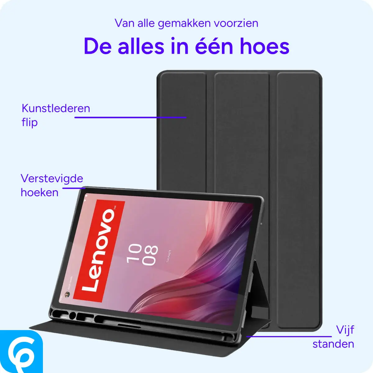Lenovo Tab M9 Hoes Luxe Tri-Fold Book Case Kunst Leer Zwart afbeelding 5