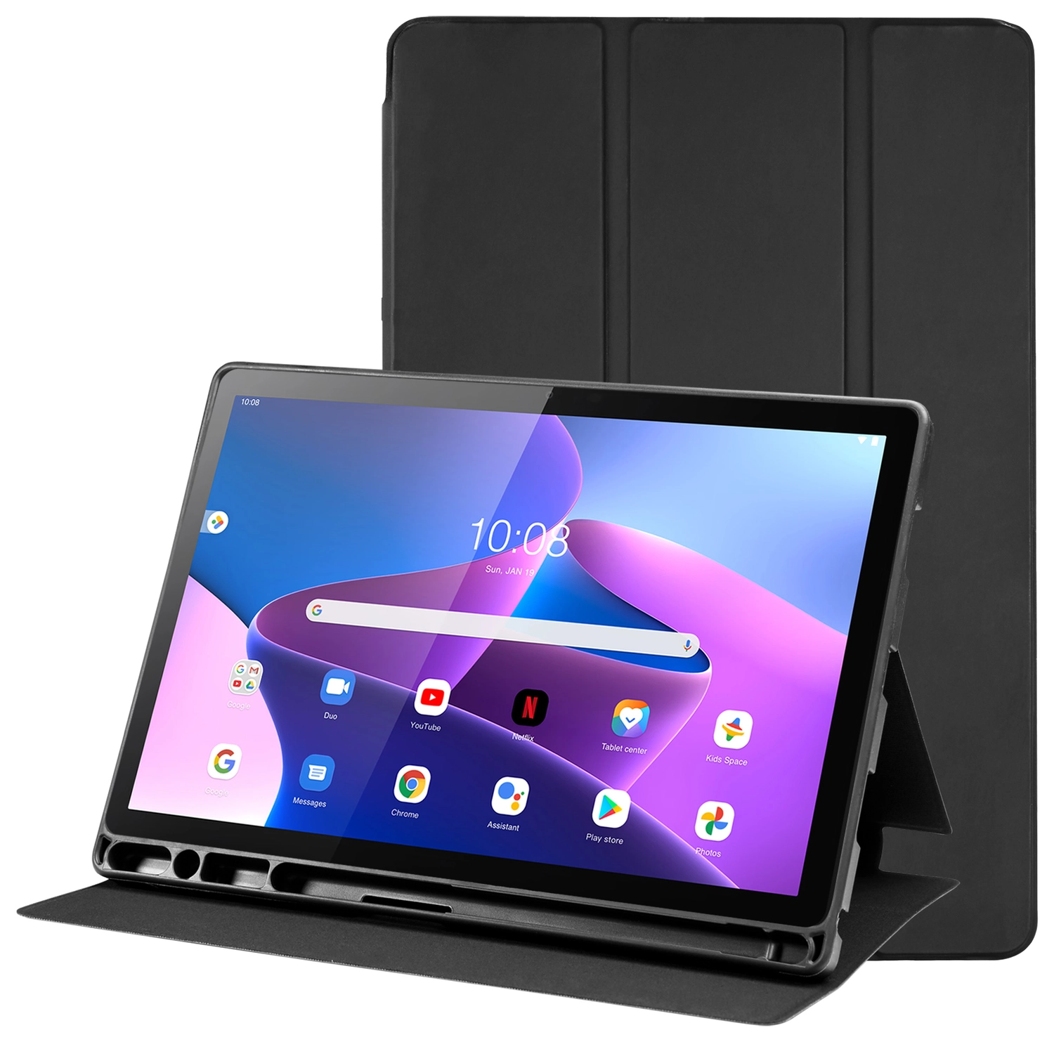 Lenovo Tab M10 HD Gen 2 Hoes Luxe Tri-Fold Book Case Kunst Leer Zwart afbeelding 1