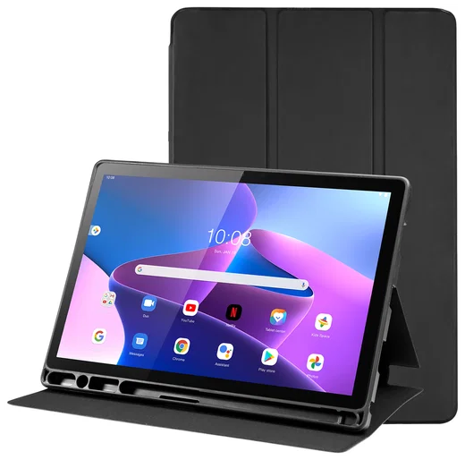 Lenovo Tab M10 HD Gen 2 Hoes Luxe Tri-Fold Book Case Kunst Leer Zwart afbeelding 1