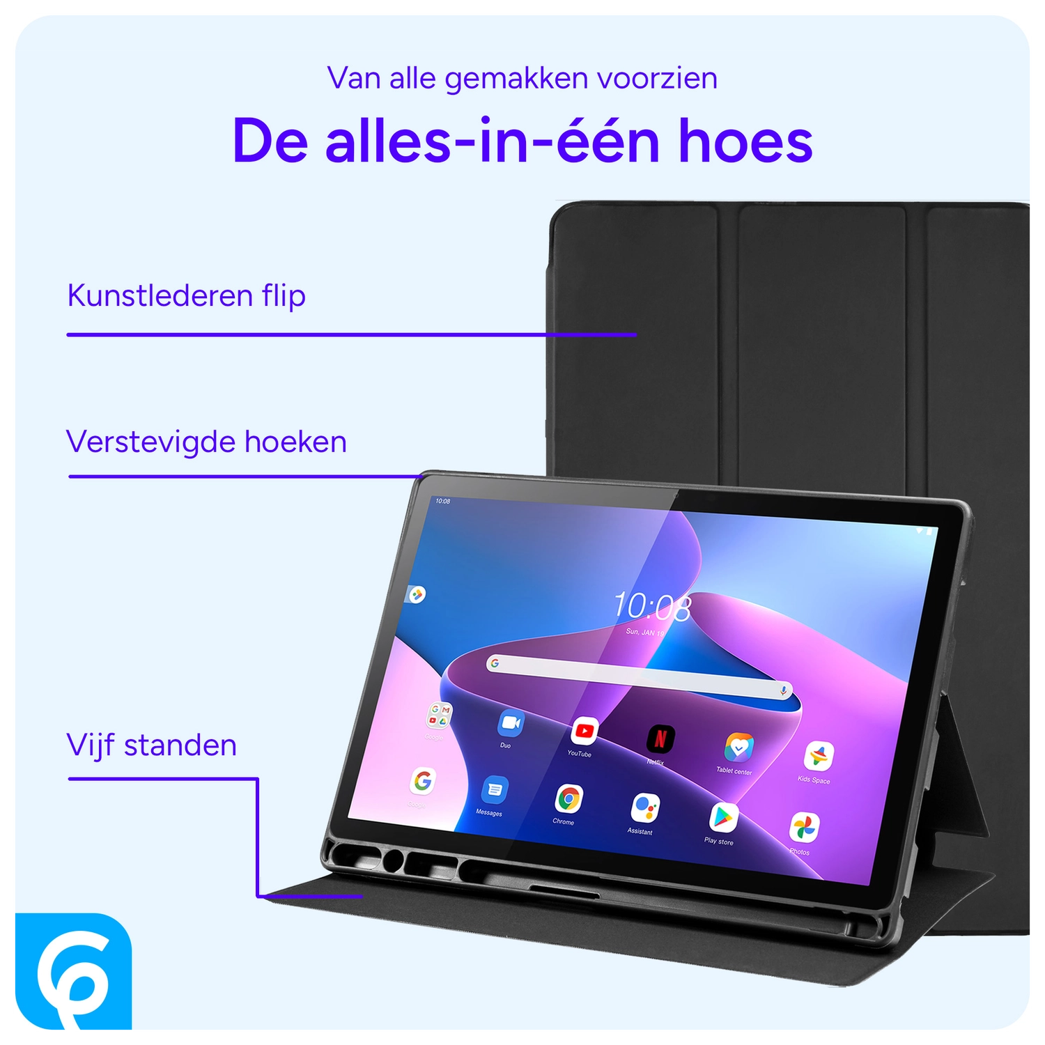 Lenovo Tab M10 HD Gen 2 Hoes Luxe Tri-Fold Book Case Kunst Leer Zwart afbeelding 3