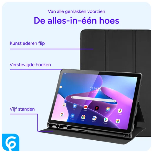 Lenovo Tab M10 HD Gen 2 Hoes Luxe Tri-Fold Book Case Kunst Leer Zwart afbeelding 3