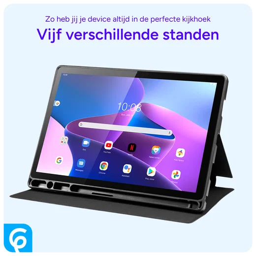 Lenovo Tab M10 HD Gen 2 Hoes Luxe Tri-Fold Book Case Kunst Leer Zwart afbeelding 4